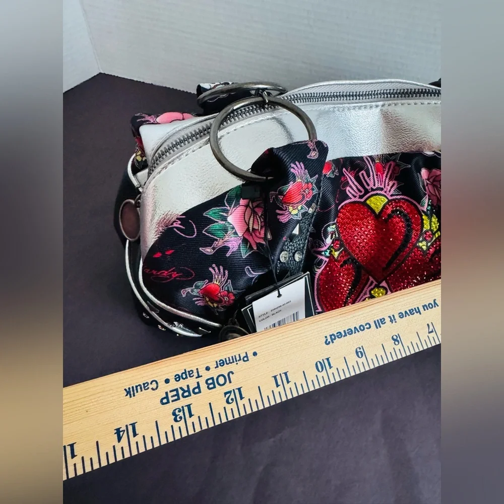 Ed hardy tattoo and Heart design Embellished satchel BNWT - Picture 7 of 12